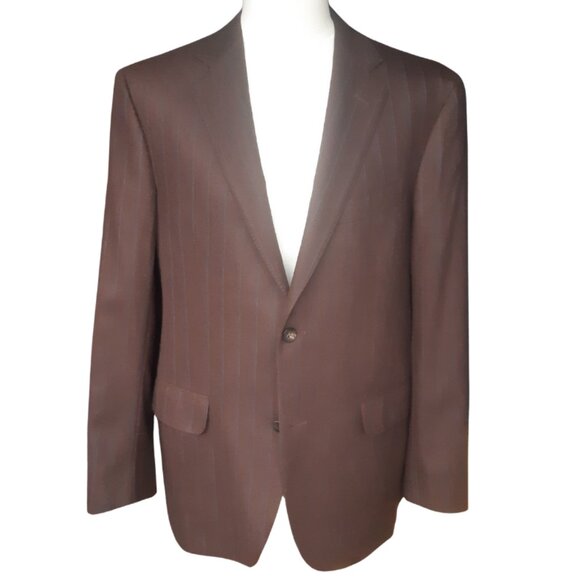 Boglioli SZ 42R Men's Wool Sport Jacket Blazer Chocolate Brown w/Blue Pinstripe - Picture 1 of 10